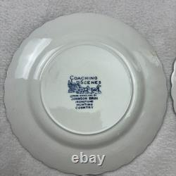 Set of 6 Johnson Brothers England Coaching Scenes 6.25 Salad Plates Blue White