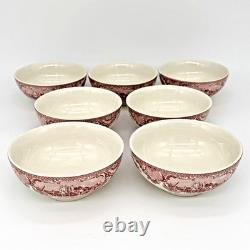 Set of 7 Johnson Brothers Old Britain Castles Pink Footed Oatmeal Bowls 5 3/8