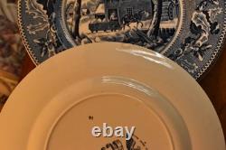 Set of 8 Johnson Bros Historic America Blue Thanksgiving Frozen Up Dinner Plate