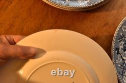 Set of 8 Johnson Bros Historic America Blue Thanksgiving Frozen Up Dinner Plate