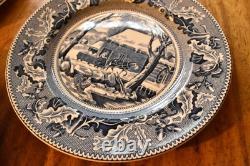 Set of 8 Johnson Bros Historic America Blue Thanksgiving Frozen Up Dinner Plate