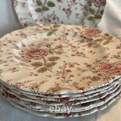 Set of 8 VTG JOHNSON BROTHERS ROSE CHINTZ PINK DINNER PLATES ENGLAND Excellent