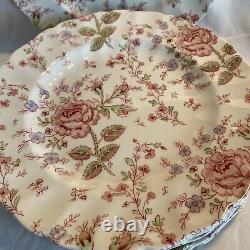 Set of 8 VTG JOHNSON BROTHERS ROSE CHINTZ PINK DINNER PLATES ENGLAND Excellent