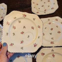 Set of 9 Vtg Johnson Bros Old English Pink Rose Square Salad 7.75 Plate Brother