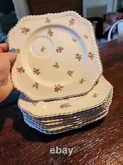 Set of 9 Vtg Johnson Bros Old English Pink Rose Square Salad 7.75 Plate Brother