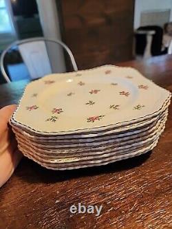 Set of 9 Vtg Johnson Bros Old English Pink Rose Square Salad 7.75 Plate Brother