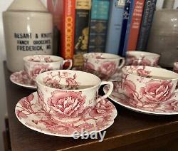 Set of Six 6 Johnson Bros England English Chippendale Cups & Saucers