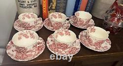 Set of Six 6 Johnson Bros England English Chippendale Cups & Saucers