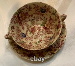 VINTAGE SET 6 JOHNSON BROS England VICTORIAN Chintz Soup Bowls & Saucers