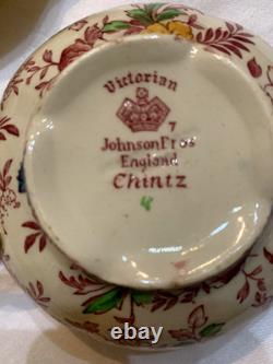 VINTAGE SET 6 JOHNSON BROS England VICTORIAN Chintz Soup Bowls & Saucers