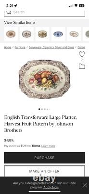 VTG 1960 Johnson Bros ENGLAND Windsor Ware Harvest 20 Oval Serving Platter