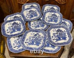 VTG Set of 12 Johnson Brothers Blue Willow Porcelain Square Salad Plates 7 3/4