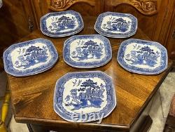 VTG Set of 12 Johnson Brothers Blue Willow Porcelain Square Salad Plates 7 3/4
