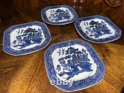 VTG Set of 12 Johnson Brothers Blue Willow Porcelain Square Salad Plates 7 3/4