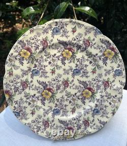 Victorian Johnson Bros. England Lavender chintz M Dinner Plates RARE Find