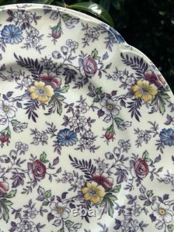 Victorian Johnson Bros. England Lavender chintz M Dinner Plates RARE Find
