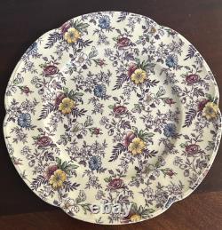 Victorian Johnson Bros. England Lavender chintz M Dinner Plates RARE Find