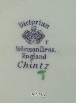 Victorian Johnson Bros. England Lavender chintz M Dinner Plates RARE Find
