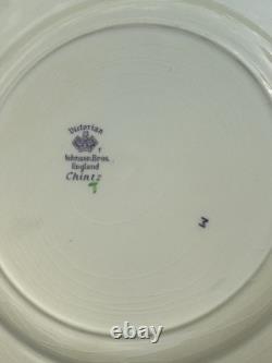 Victorian Johnson Bros. England Lavender chintz M Dinner Plates RARE Find