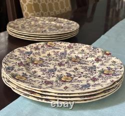 Victorian Johnson Bros. England Lavender chintz M Dinner Plates RARE Find