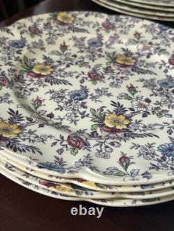 Victorian Johnson Bros. England Lavender chintz M Dinner Plates RARE Find
