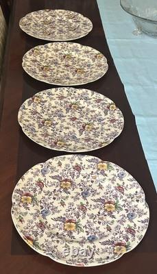 Victorian Johnson Bros. England Lavender chintz M Dinner Plates RARE Find
