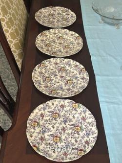 Victorian Johnson Bros. England Lavender chintz M Dinner Plates RARE Find