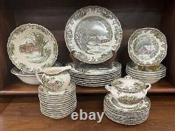 Vintage 37-Piece Set Johnson Bros FRIENDLY VILLAGE Dinner Plates, Bowls, Etc