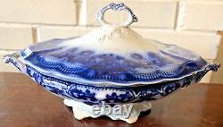 Vintage FLOW BLUE Johnson Bros Stanley Vegetable Serving Bowl with Lid