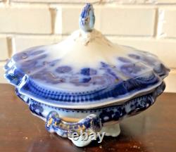 Vintage FLOW BLUE Johnson Bros Stanley Vegetable Serving Bowl with Lid