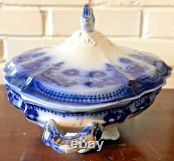 Vintage FLOW BLUE Johnson Bros Stanley Vegetable Serving Bowl with Lid