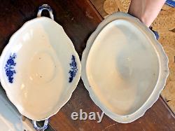 Vintage FLOW BLUE Johnson Bros Stanley Vegetable Serving Bowl with Lid