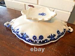 Vintage FLOW BLUE Johnson Bros Stanley Vegetable Serving Bowl with Lid