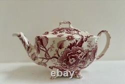 Vintage JOHNSON BROS Chippendale TeaPot Red White Pink Floral VERY RARE
