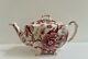 Vintage Johnson Bros Chippendale Teapot Red White Pink Floral Very Rare