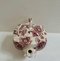 Vintage JOHNSON BROS Chippendale TeaPot Red White Pink Floral VERY RARE