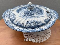 Vintage Johnson Bros Coaching Scenes Blue Soup Tureen Vegetable Bowl