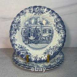 Vintage Johnson Bros Coaching Scenes Blue Transferware 20 Pc Set Service for 3