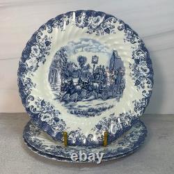 Vintage Johnson Bros Coaching Scenes Blue Transferware 20 Pc Set Service for 3