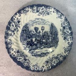 Vintage Johnson Bros Coaching Scenes Blue Transferware 20 Pc Set Service for 3