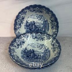 Vintage Johnson Bros Coaching Scenes Blue Transferware 20 Pc Set Service for 3