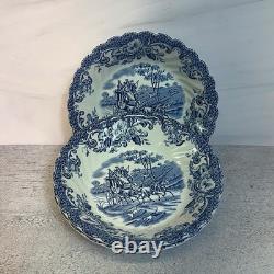 Vintage Johnson Bros Coaching Scenes Blue Transferware 20 Pc Set Service for 3