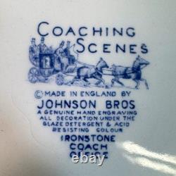 Vintage Johnson Bros Coaching Scenes Blue Transferware 20 Pc Set Service for 3