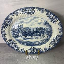 Vintage Johnson Bros Coaching Scenes Blue Transferware 39 Pc Set of 7 England