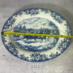 Vintage Johnson Bros Coaching Scenes Blue Transferware 39 Pc Set of 7 England