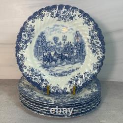Vintage Johnson Bros Coaching Scenes Blue Transferware 39 Pc Set of 7 England