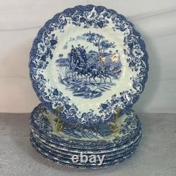 Vintage Johnson Bros Coaching Scenes Blue Transferware 39 Pc Set of 7 England