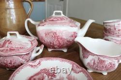 Vintage Johnson Bros England Old Britain Castles Teapot China Red White Tea Pot