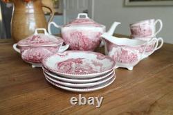 Vintage Johnson Bros England Old Britain Castles Teapot China Red White Tea Pot