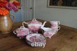 Vintage Johnson Bros England Old Britain Castles Teapot China Red White Tea Pot